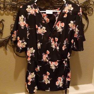 Black floral blouse with tie on the side
